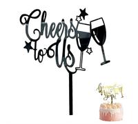 Happy New Year Cake Toppers, CakeTopper Acrylic Happy new year with Goblets, Glitter Dessert Picks Cake Decorations, Holidays Christmas Celebration Party Decorations