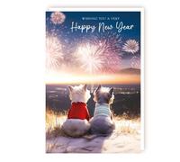 Happy New Year Card - Westie Dogs Watching a Firework Display - Made in the UK - Eco-Friendly