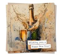 Happy New Year Celebrations Card - Champagne Design - Wishing You A Happy New Year - For Friend Or Family