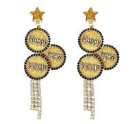 Happy New Year Earring for Women Glitter Bling Rhinestone Star Letter New Year Holiday Earrings Festive Party Jewelry Gifts, L, Acrylic Resin, No Gemstone