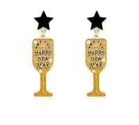 Happy New Year Earring for Women Glitter Bling Rhinestone Star Letter New Year Holiday Earrings Festive Party Jewelry Gifts, L, Acrylic Resin, No Gemstone