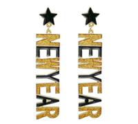 Happy New Year Earring for Women Glitter Bling Rhinestone Star Letter New Year Holiday Earrings Festive Party Jewelry Gifts, L, Acrylic Resin, No Gemstone