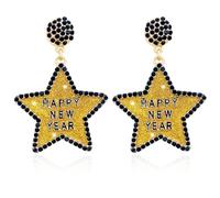 Happy New Year Earring for Women Glitter Bling Rhinestone Star Letter New Year Holiday Earrings Festive Party Jewelry Gifts, L, Acrylic Resin, No Gemstone