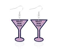 Happy New Year Earring for Women Glitter Christmas Dangle Earrings Sparkly Holiday New Year’s Eve Earrings Festive Party Jewelry Gifts, One Size, Zinc, No Gemstone