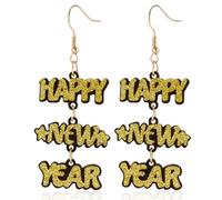 Happy New Year Earring for Women Holiday New Year’s Eve Earrings Glitter Color Dangle Earrings Shining Letter Star Shape New Year Resin Earrings Festive Party Jewelry, One size, Acrylic, No Gemstone