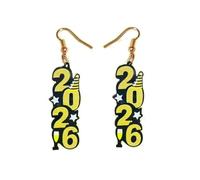 Happy New Year Earrings for Women Glitter 2026 Letters Acrylic Drop Dangle Earring Holiday Party New Year’s Eve Earrings Christmas Gifts, Wood Acrylic, Agate