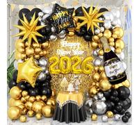 Happy New Year Eve Party Decorations 2026-147pcs Black and Gold Balloon Garland Arch Kit, Large Bottle Foil Balloon 2026 and Star Balloons New Years balloons Home Supplies (Black Gold)