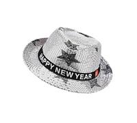 Happy New Year Flashing Sequins Hats Portable Light Up Sequins Hats Accessory In Black Silver And Gold For Parties
