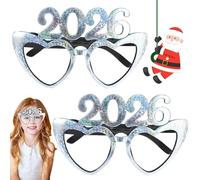Happy New Year Glasses, New Years Eve Decorations 2026, 2 PCS New Years Eve Glasses New Year Decorations 2026, Glitter Love Heart New Year Glasses 2026, New Year Decorations For New Years Eve (Silver)