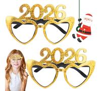 Happy New Year Glasses, New Years Eve Decorations 2026, 2 PCS New Years Eve Glasses New Year Decorations 2026, Glitter Love Heart New Year Glasses 2026, New Year Decorations For New Years Eve (Gold)