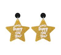 Happy New Year Glitter Star Dangle Earrings for Women Lightweight Acrylic Sparkle Star Drop Earrings 2026 New Year Winter Christmas Jewelry Gift, Zinc, No Gemstone