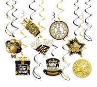 Happy New Year Hanging Swirls 2026 New Years Eve Party Black Gold Hanging Decorations New Year Countdown Swirls Streamers Hanging Decor