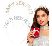 Happy New Year Headband,2Pcs Rhinestone Letter Headbands HAPPY NEW YEAR Hairbands 2026,Decorative Gold and Silver Hair Hoops for New Year Party Celebration, Delicate Cosplay Hair Accessory Set