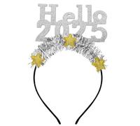 Happy New Year Headband - Hello 2025 Silver Sparkling Star for Adults and Kids - Evening Parties and New Year's Eve (Silver, 1)