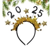 Happy New Year Headband - Lace Fabric Squiggly Headband | 2025 Headband | Glitter Headwear Party Decorations 2025 | Happy New Year Headband for Adults Teenagers | Glittering Head