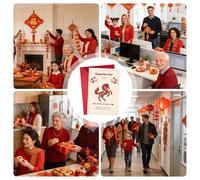 Happy New Year - Horse Pattern Greeting Cards, Chinese Traditional Craft Set | Blessing Design 2026 Lunar Celebration Stationery, Elegant Printed Cardstock Collection for Holiday Lunar Thanks