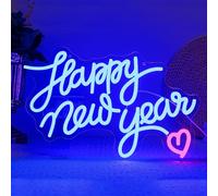 Happy New Year Neon Sign New Year Neon Light for Wall Decor Letter Led Neon Sign Blue Led Neon Light Holiday Neon Signs for Bedroom Backyard Cafe Club Mall Decor