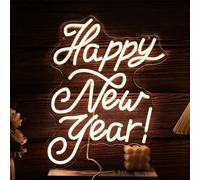 Happy New Year Neon Sign - Warm White LED Light for Wall Decor - USB Powered Light Up Sign for Party, Home, Bedroom, Indoor Decorations