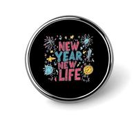 Happy New Year New Life Round Enamel Brooch Pin Button Badges Decoration Hat Clothing Bag Accessories Gift Crafts