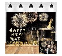 Happy New Year Photography Backdrop Lucky Horseshoe Champagne Fireworks Bokeh Christmas New Year Holiday Party Decoration Photo Backgrounds Studio Booth Prop Supplies 7x5ft