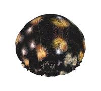 Happy New Year Print Shower Cap – Double Layer Bath Hair Cap with Elastic Band Lining, Ideal for Home Spa, Hotel, and Travel