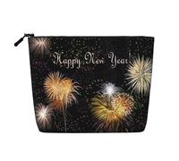 Happy New Year Printed Fake Hemp Makeup Bag â€“ Travel Toiletry Organizer, Daily Storage, Business Trip Essential