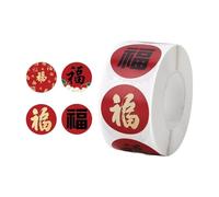 Happy New Year Stickers - 2.5cm Round Labels, Coated Paper Fu Stickers, Chinese Holiday Design with Bright Red Theme | Pack of 500 Roll for Envelopes, Cards, U