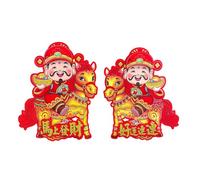 Happy New Year Stickers, Cardboard Paper Chinese Couplets Wealth God Design for Window, Door, Home, Family, Lunar New Year, Spring Festival, Holiday Decoration