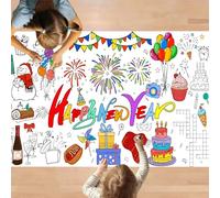 Happy New Year Tablecloth Coloring Poster, 30 X 72 Inch Giant Christmas Colouring Table Cloth, Paper New Year Tablecloths Rectangular Table Cover for Party, Ideal for New Year's Eve Party Decorations