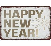 Happy New Year Vintage Metal Aluminum Tin Sign Door Signs Exterior Home Cave Garage bar Country Poster Club Wall Plaque Decoration Retro Aluminum Sign 8x12 Inch