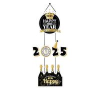 Happy New Year Wall Sign Decor - Lunar New Year Sign for Door, 2025 Happy New Year Wall Sign, New Year Decorations, 2025 Lunar New Year Ornaments Kit, Black Gold New Year, Snake Porch Sign