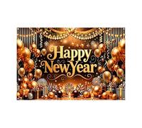 happy new year, with Easy Hanging Setup, 100cm, photo booth background, studio photography prop, Bright Golden Print, for Graduation, Prom, Holiday, Birthday, Studio, Patio, Indoor