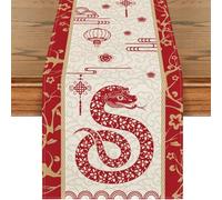 Happy New Years 2025 Tablecloth Snake Zodiacs Table Runner For Winter Kitchen Dining Table Festives Decoration Zodiacs Snake Home Decoration