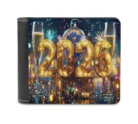 Happy New Years 2026 Leather Bifold Wallet for Men Slim Card Cases with 6 Slot Minimalist Purse Coin Clip