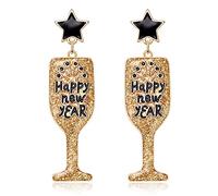 Happy New Year's Eve Champagne Bottle Earrings for Women Glitter Wine Glass Drop Dangle Earrings Christmas New Year Party Holiday Earrings Accessory Jewelry Gifts, Metal, No Gemstone