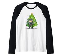 Happy Ninja Costume with Christmas Tree Raglan Baseball Tee