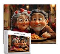 Happy Old Couple 1000 Piece Jigsaw Puzzles for Adults Red Heart Art Deco Jigsaw Puzzle Challenging Family Activity Games Colorful DIY Craft Puzzle for Home Decor Gifts 27×20 Inches