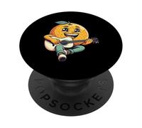 Happy Orange Playing Acoustic Guitar Citrus Music PopSockets Adhesive PopGrip