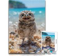 Happy Owl at The Beach Jigsaw for Adults 1000 Pieces Focus Building Educational Activity for Festive Occasions Size 38x26cm