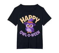 Happy Owl-O-Ween Cute Halloween Owl Design T-Shirt, Women's Plus, Black, 1X