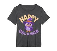 Happy Owl-O-Ween Cute Halloween Owl Design T-Shirt, Women's Plus, Dark Heather Grey, 3X