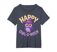 Happy Owl-O-Ween Cute Halloween Owl Design T-Shirt, Women's Plus, Heather Blue, 3X