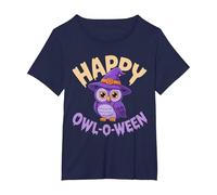 Happy Owl-O-Ween Cute Halloween Owl Design T-Shirt, Women's Plus, Navy Blue, 4X