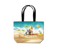 Happy Panda On A Beach Holiday Beach Shopper Tote Bag Warren Reed - Designer Yellow One Size