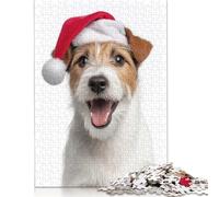 Happy Parson Russell Terrier Dog with Santa Hat Puzzle 1000 Pieces Jigsaws Wooden Puzzle for Adults And Teenager Puzzles for Adults 300pcs (40x28cm)