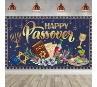 Happy Passover Backdrop, Jewish Traditional Wine and Matzah Passover Seder Pesach Celebration Background for Wedding Festive Welcome Porch Sign Banner Passover Party Supplies, 110x180cm