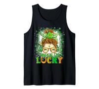 Happy Patricks Day Go Lucky Irish Messy Bun Leopard Tie Dye Tank Top