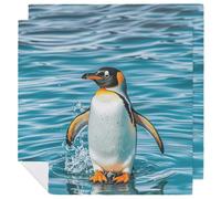 Happy Penguin in The Water Cloth Napkin 2 PCS Table Dinner Napkins Washable & Reusable Cloth Napkins Washable Tablecloth for Party, Wedding, Lunch, Dinners, Banquet, Christmas