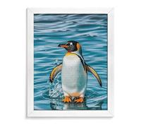 Happy Penguin in The Water Diamond Painting Kits for Adults 5D DIY Drill Diamond Art Kits Arts And Crafts for Beginners Sparkling Home Wall Decor Painting for Living Room Bedroom White Wood 40*50cm