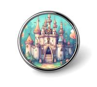 Happy Penguin in The Water Lapel Pin Fashion Brooch Pin Cute Button Badges Round Button Pins Enamel Pins Metal Pinback for Hat Shirt Clothing Bags Decoration, Classical castle, Circular
